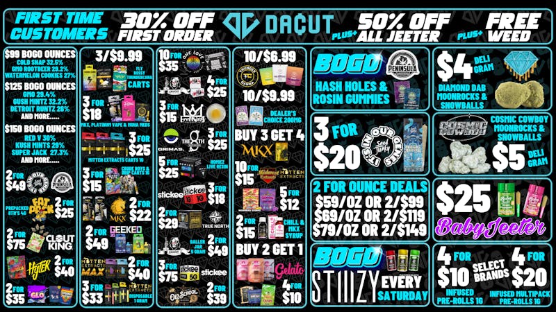 DACUT - FLINT BOGO Ounces, 3/$9.99 Carts, 10/$6.99 Gummies +more