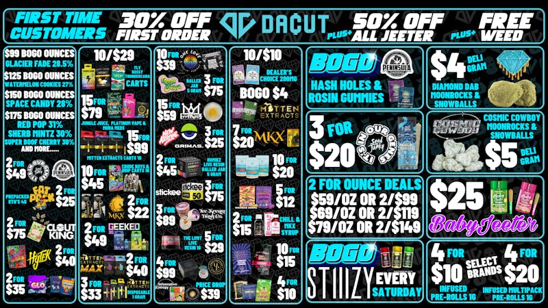 DACUT - Monroe 10/$29 Carts, $4 Deli Moonrocks & Snowballs + More