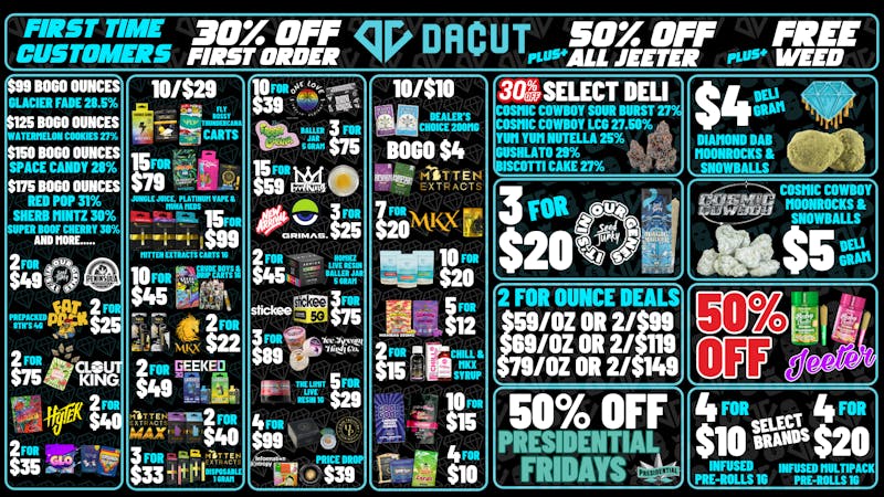 DACUT - Monroe 10/$29 Carts, $4 Deli Moonrocks & Snowballs + More