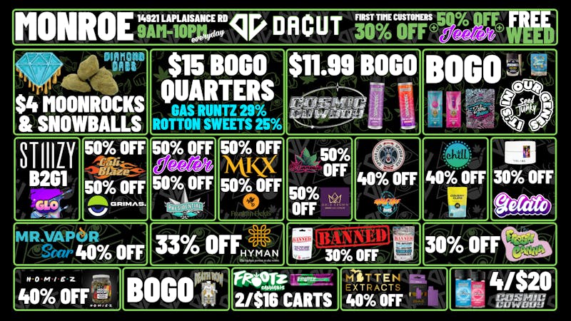DACUT - Monroe $11.99 BOGO Cannons 2g, $15 BOGO Quarters + More