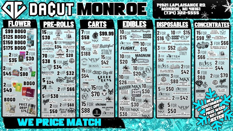 DACUT - Monroe BOGO OZ, 10/$15 Disposables, 15/$54 Carts + More