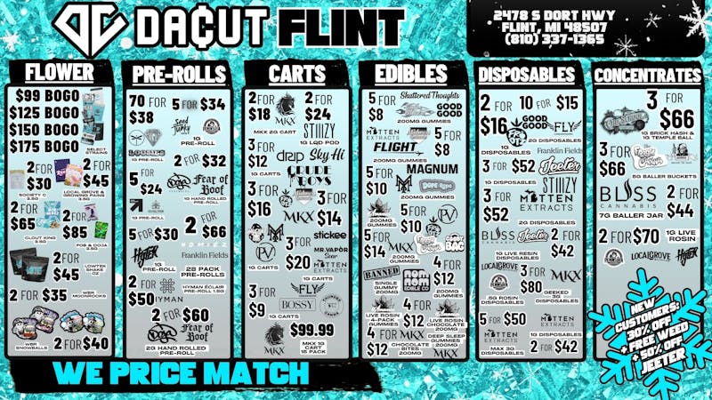 DACUT - FLINT BOGO OZ, 10/$15 Disposables, 5/$8 Gummies + More