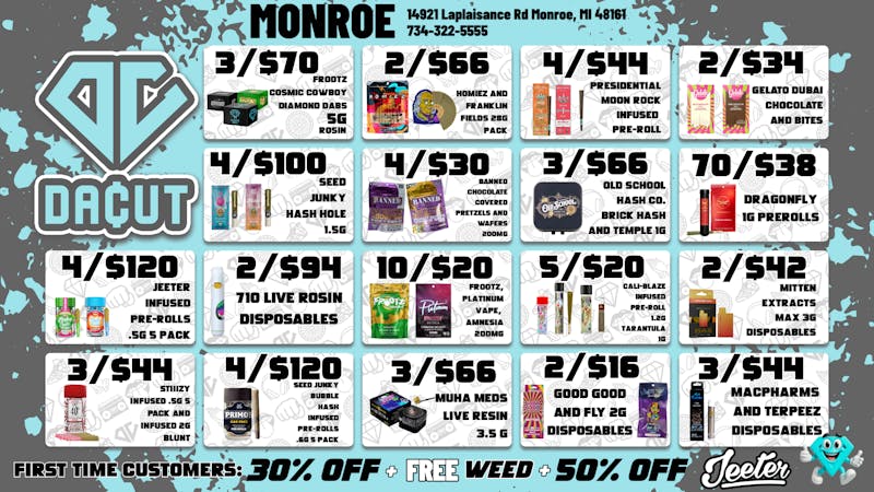 DACUT - Monroe 5/$20 CaliBlaze Infused Prerolls & 10/$20 Gummies!