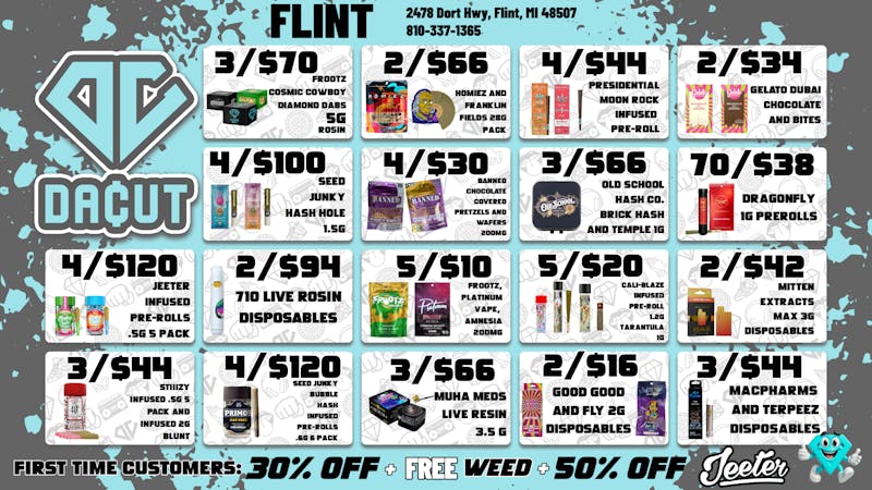 DACUT - FLINT 4/$44 Presidential Moonrock Infused Prerolls