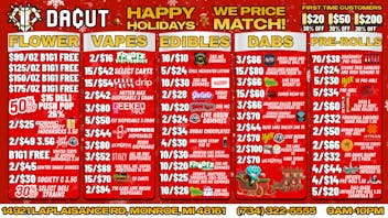 DACUT - Monroe 5/$24 Pre-rolls, BOGO Ounces, and 10/$10 Edibles