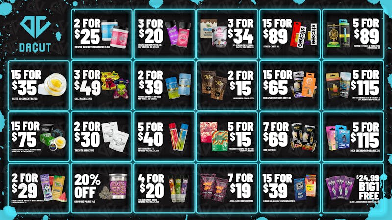 DACUT - Monroe 3/$20 Infused 5 Pack PreRolls, 7/$69 MKX 2g Dispos