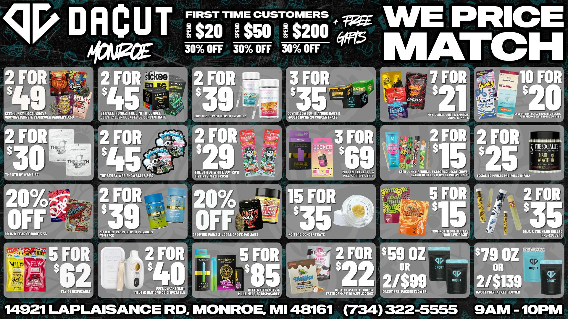 DACUT - Monroe 5/$85 Disposables, 15/$35 Concentrate, + More!