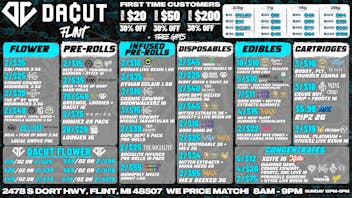 DACUT - FLINT 28/$20 Pre-Rolls, 7/$11 Gummies, 3/$10 Carts