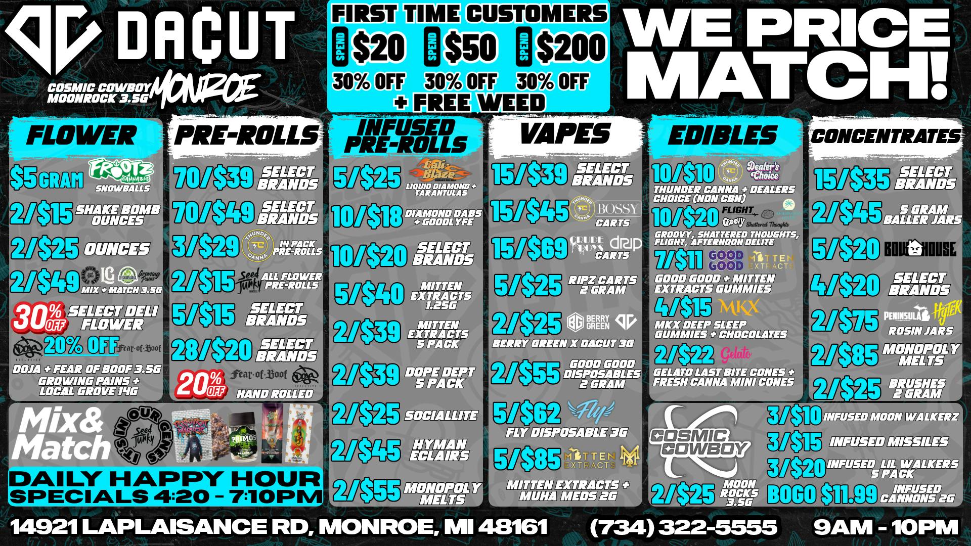 DACUT - Monroe 15/$39 Carts, 70/$39 Pre-Rolls, 15/$35 Dabs