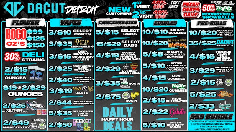 DACUT $59 Bundle, BOGO Oz's, 15/$29 Dabs, 3/$10 Carts