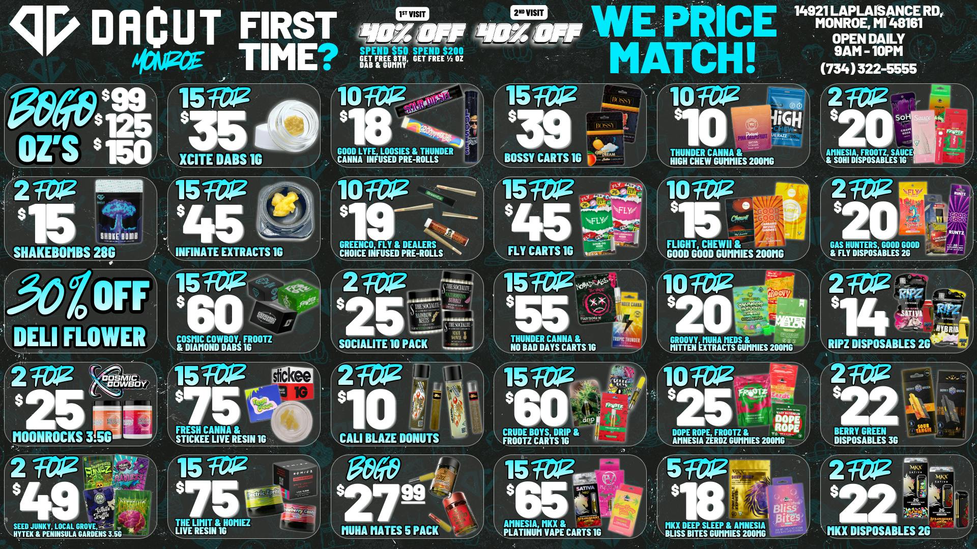 DACUT - Monroe 15/$39 Carts, 15/$35 Dabs, 10/$10 Gummies + More