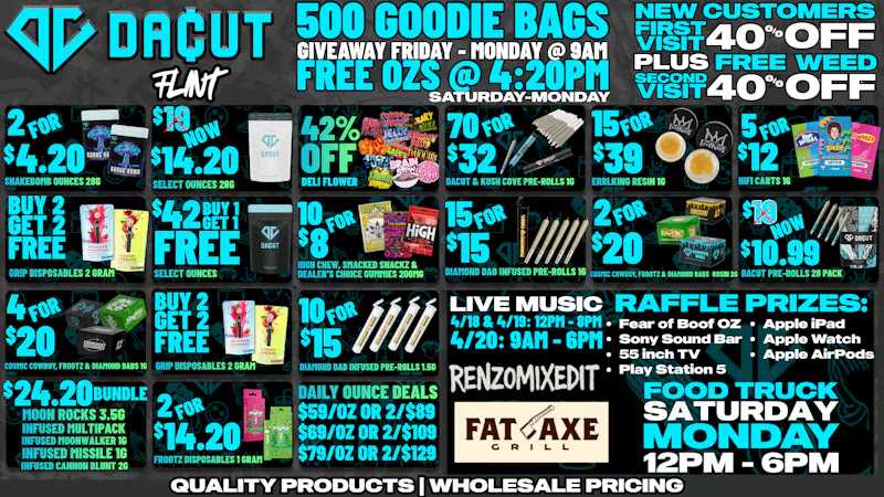 DACUT - FLINT 2/$4.20 Shakebombs, $14.20 OZ's, 42% OFF Deli