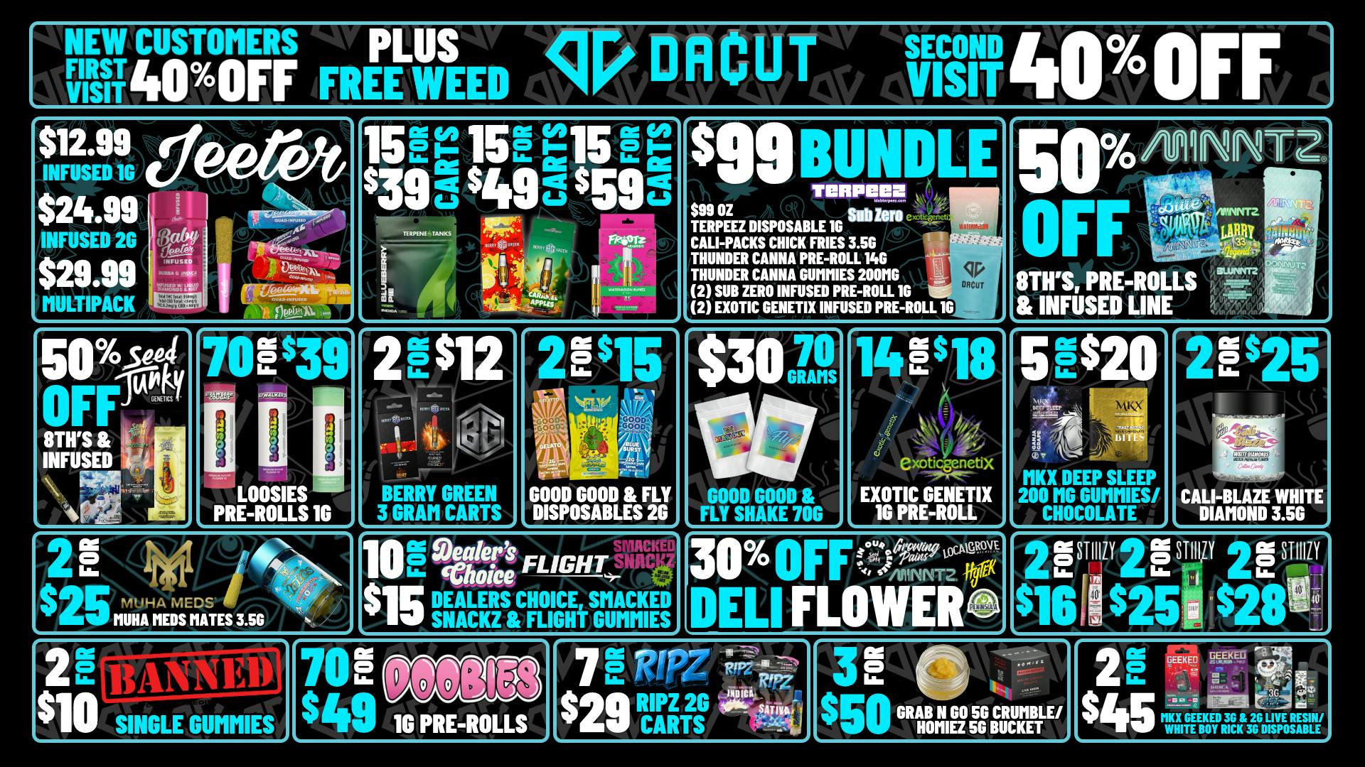 DACUT - Monroe $30 MAX OUT, 70/$39 PRE-ROLLS, $99 BUNDLE + MORE