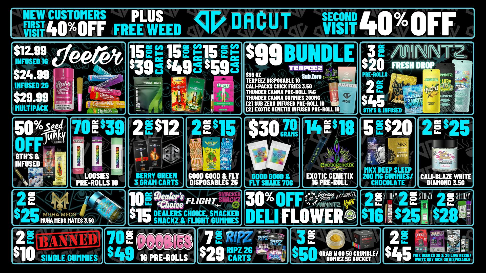 DACUT - Monroe $30 MAX OUT, 70/$39 PRE-ROLLS, $99 BUNDLE + MORE