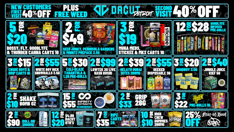 DACUT 5/$20 CARTS, 2/$10 SHAKE, 10/$10 GUMMIES