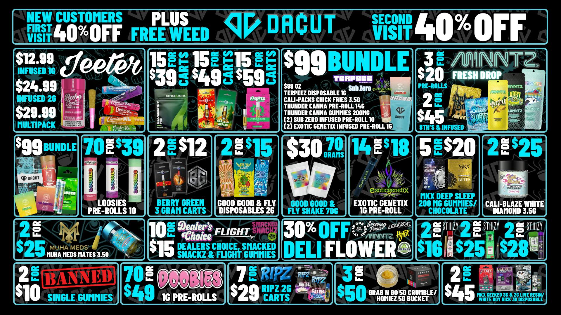 DACUT - Monroe $30 MAX OUT, 70/$39 PRE-ROLLS, $99 BUNDLE + MORE