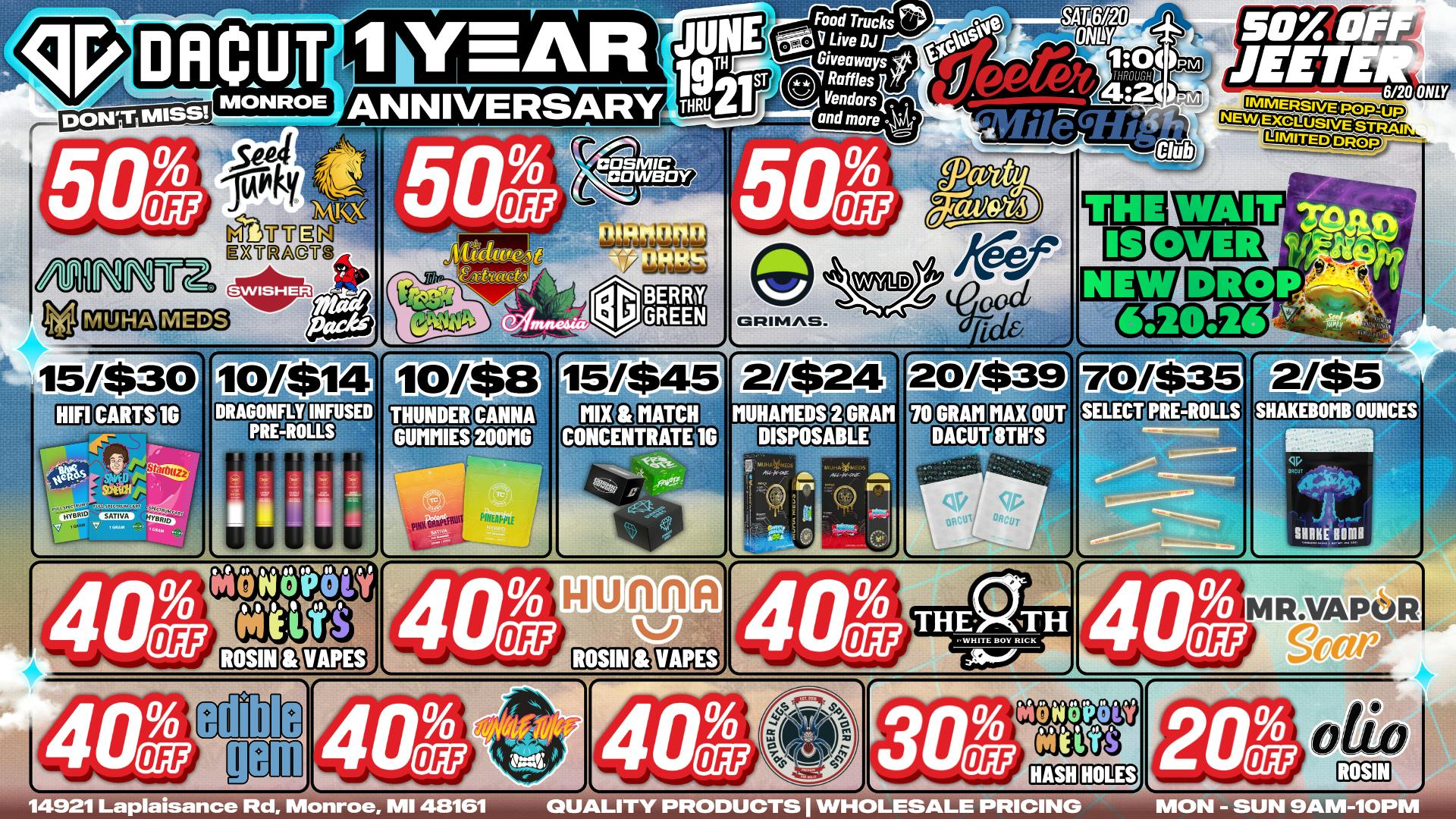 DACUT - Monroe 50% OFF Your Favorite Brands + Toad Venom Drop SAT