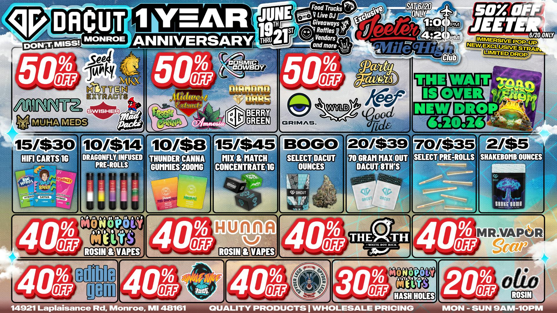 DACUT - Monroe 50% OFF Your Favorite Brands + Toad Venom Drop SAT