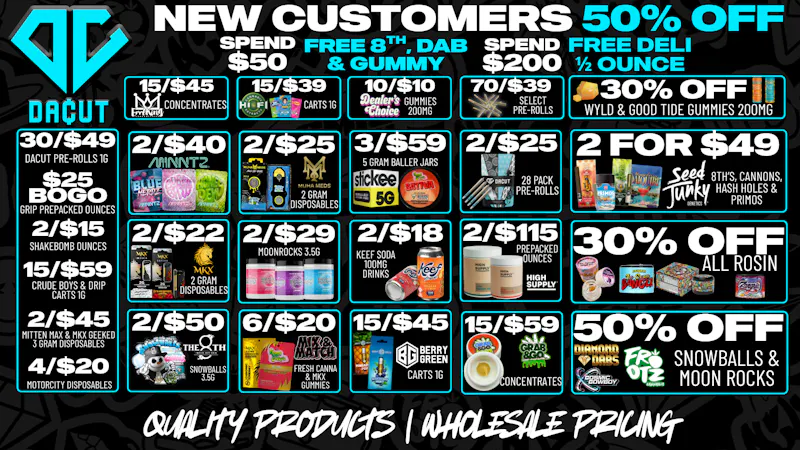 DACUT - New Buffalo 70/$39 Pre-Rolls, 10/$10 Gummies, 15/$39 Carts
