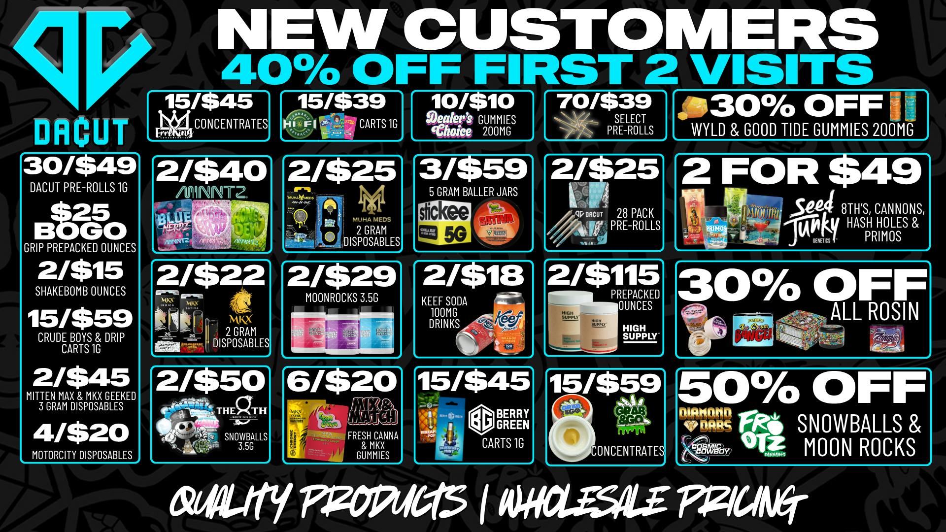 DACUT - Monroe 15/$39 Carts,15/$45 Dabs,2/$25 Muha 2g Disposables