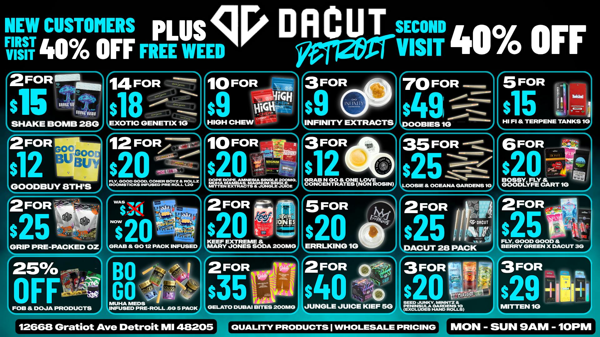 DACUT 2/$15 Shake Bombs Oz's, 14/$18 Infused Pre-Rolls