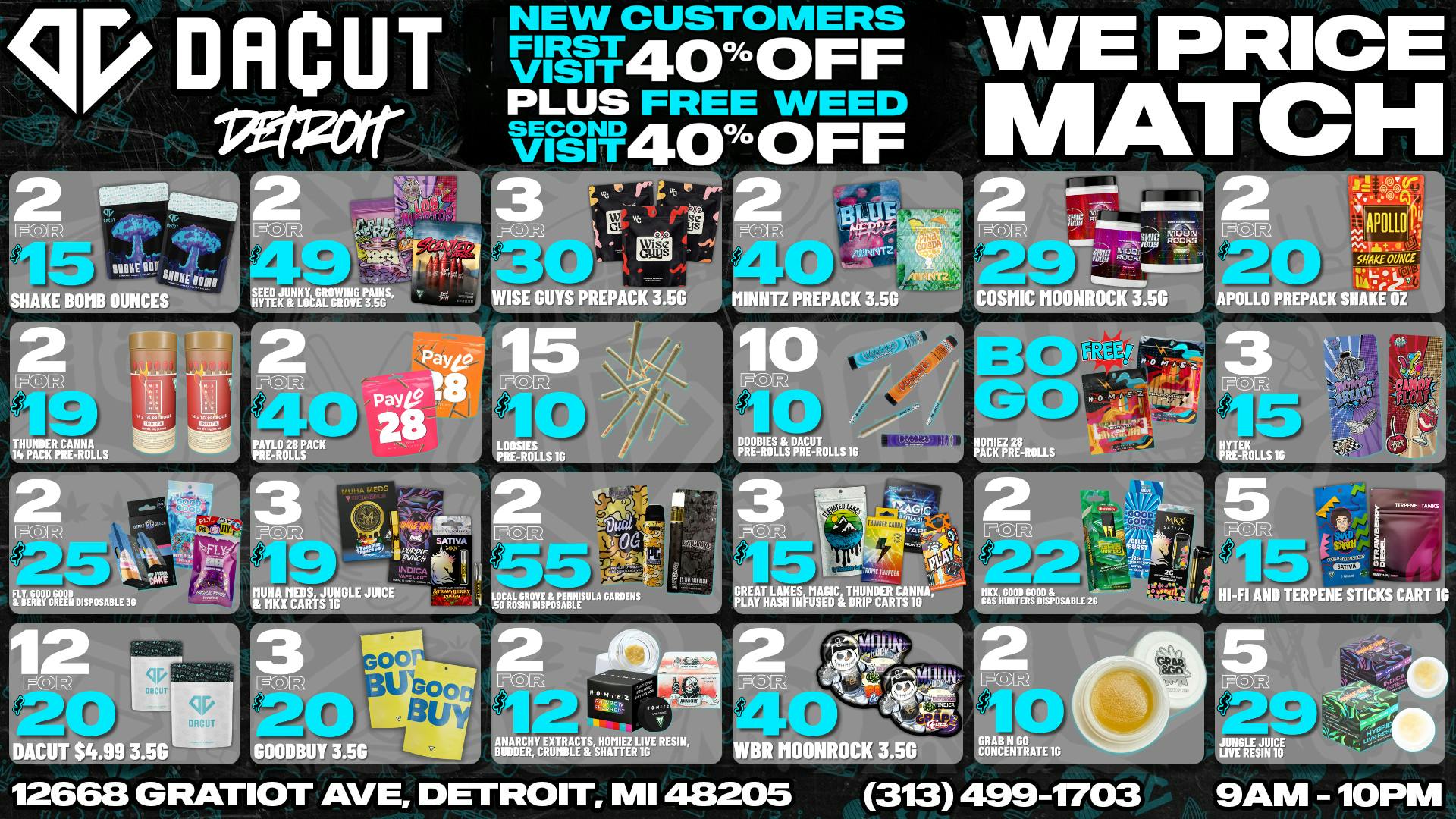 DACUT 2/$29 Moon Rocks 3.5g, 10/$10 Pre-Rolls, 3/$30 8th