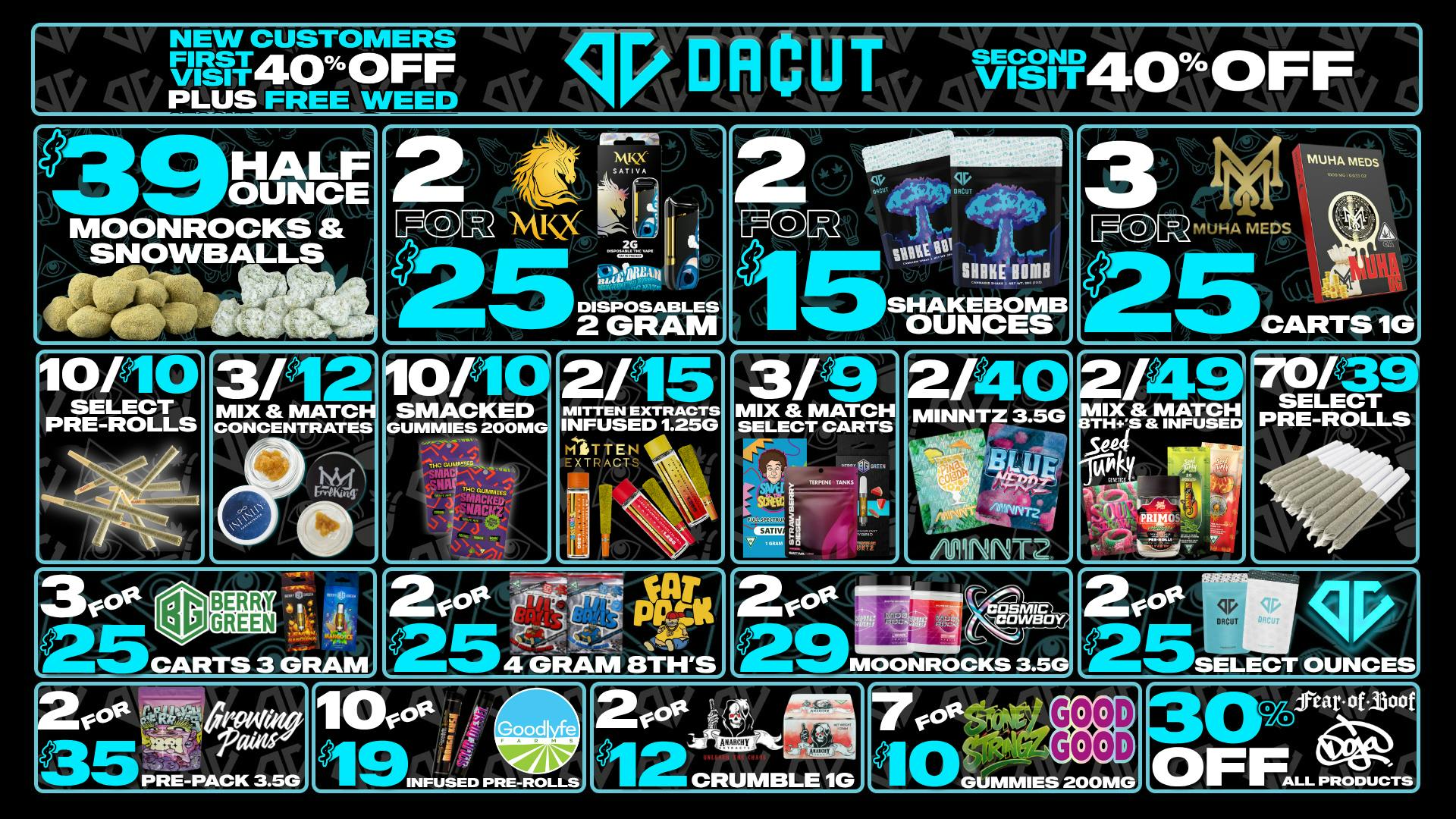 DACUT - FLINT 2/$25 MKX Disposables 2g, 10/$10 Pre-Rolls + More