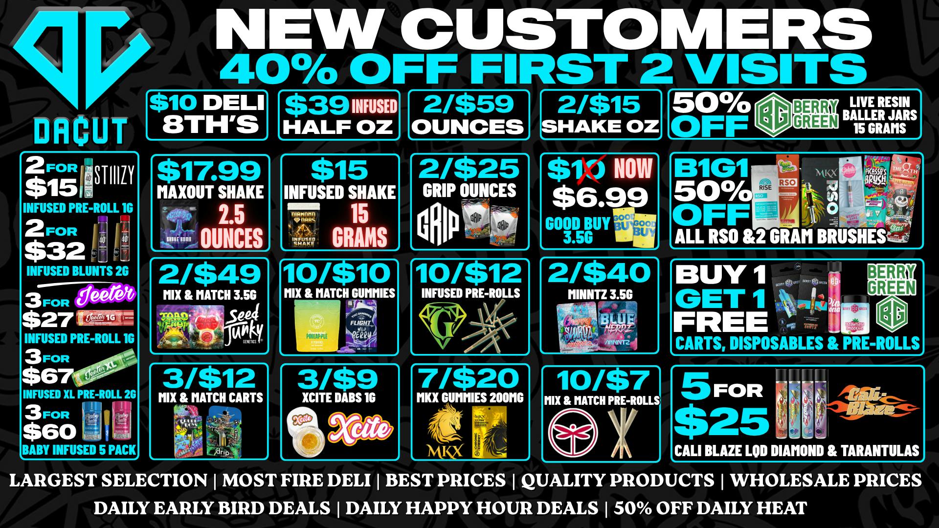 DACUT - FLINT 3/$27 Jeeter, 3/$12 Carts, $17.99 Max Out Shake OZ
