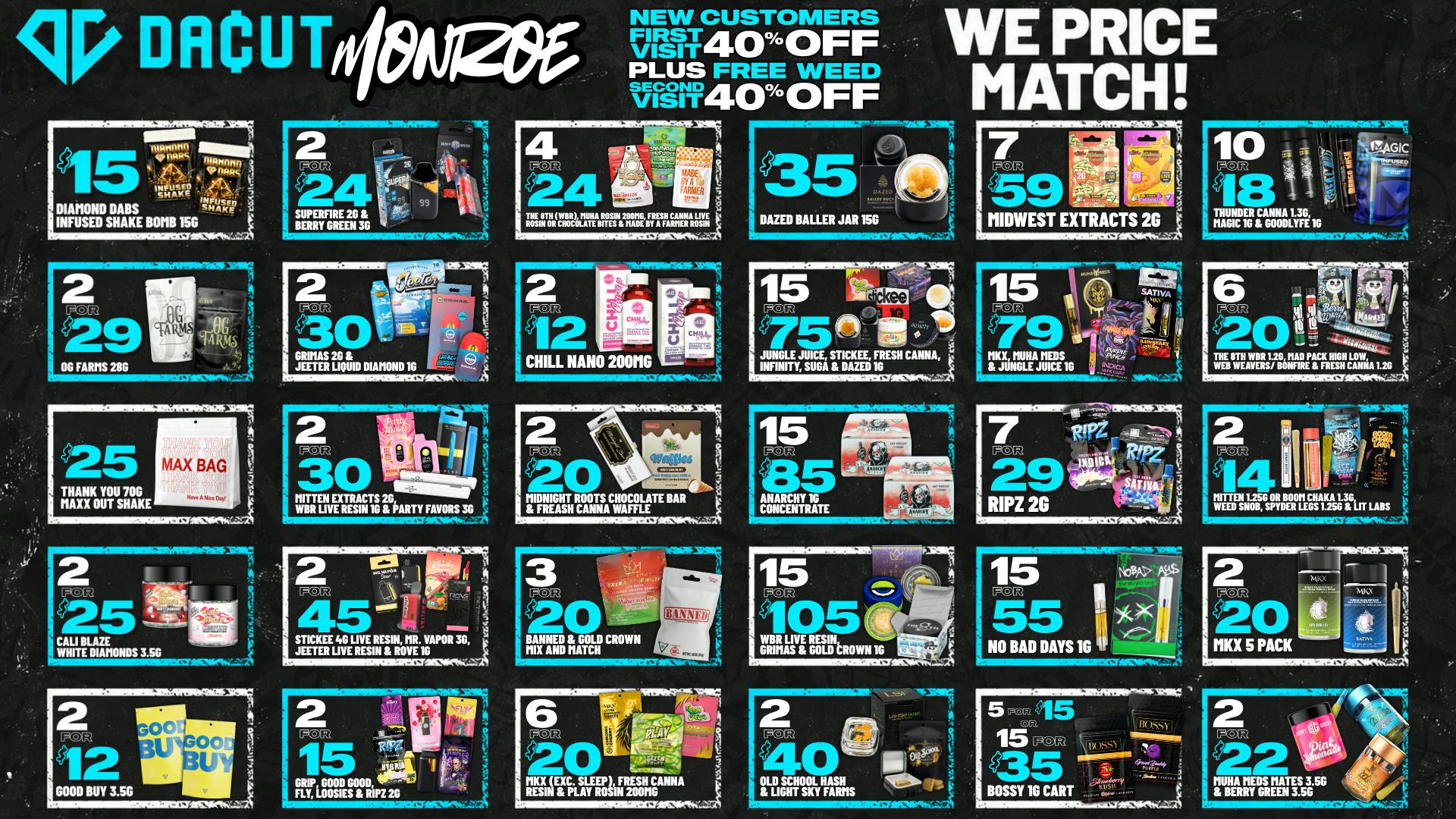 DACUT - Monroe $15 Infused Max Out, $35 Baller Jar 15g + more