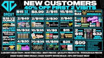 DACUT - Monroe $8.99 28 Pack Pre-Rolls, 15/$32 Carts, 15/$39 Dabs