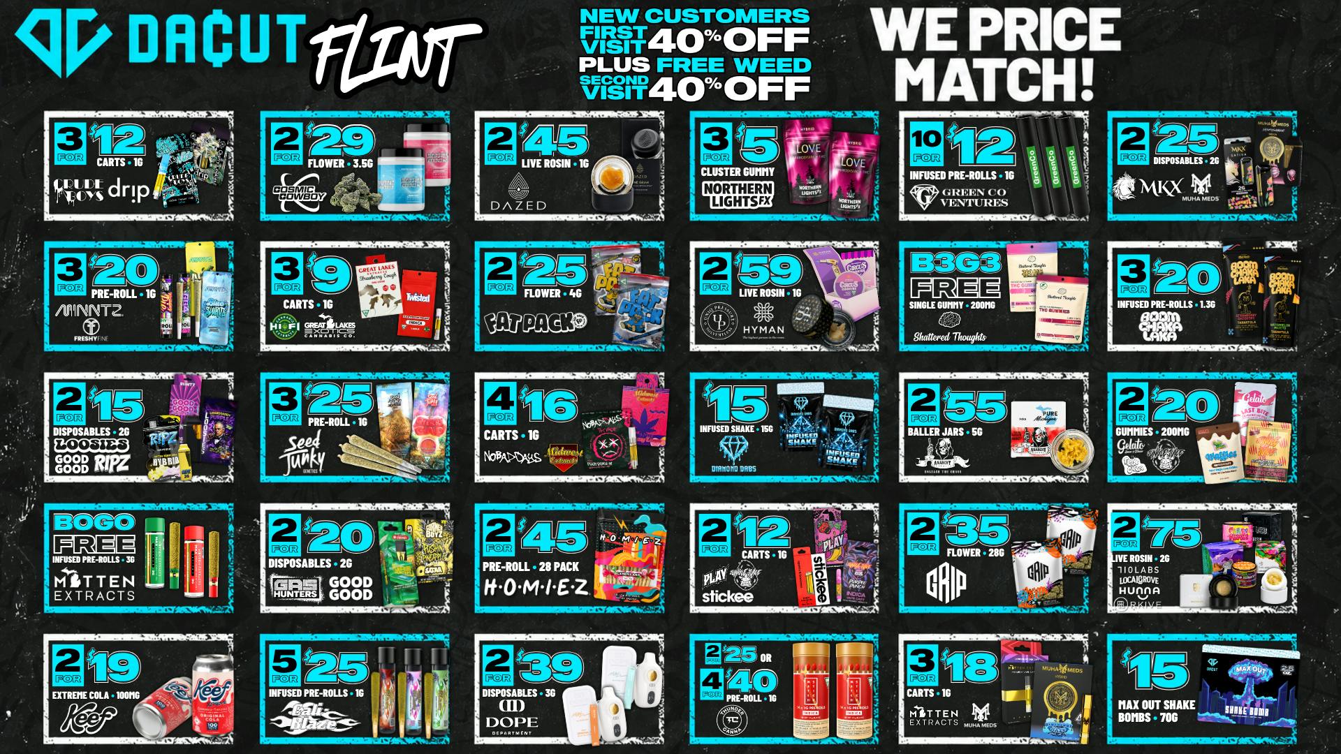 DACUT - FLINT $15 Maxout Shake, 3/$9 Carts, 2/$25 MKX & Muha 2g