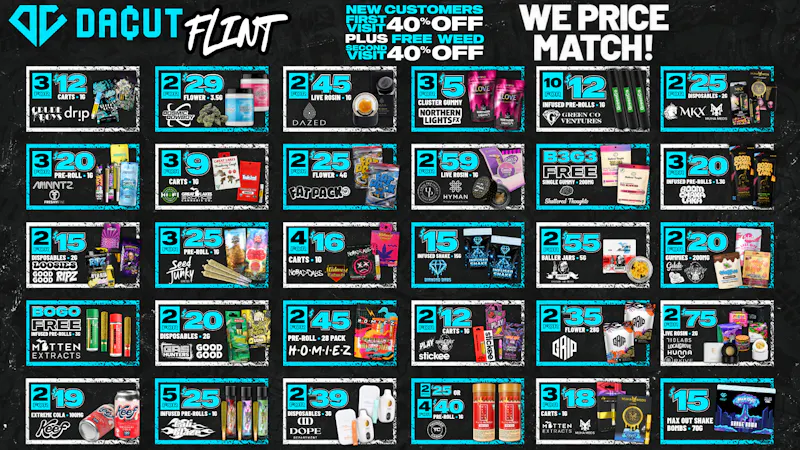 DACUT - FLINT $15 Maxout Shake, 3/$9 Carts, 2/$25 MKX & Muha 2g