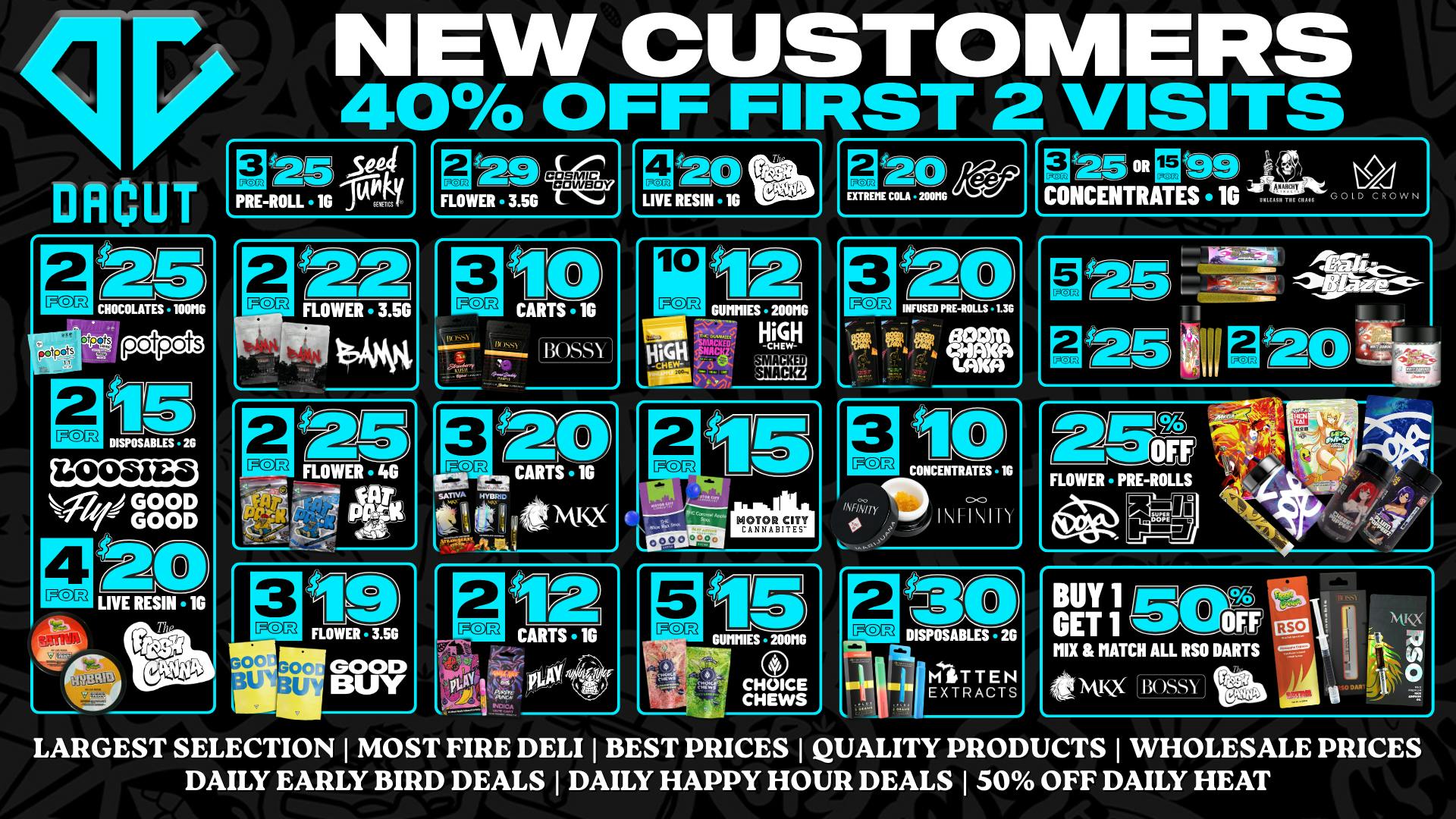 DACUT 3/$10 Carts, 3/$10 Dabs, 25% OFF Fear of Boof