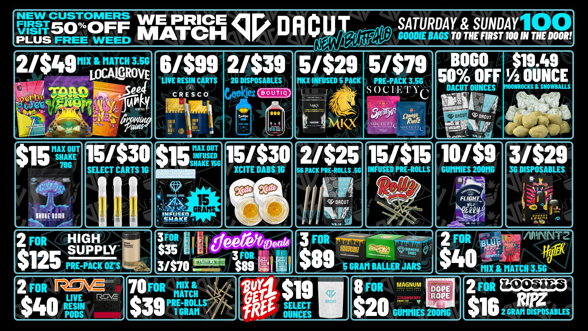 DACUT - New Buffalo $15 Max Out Shake,$19 BOGO OZ,3/$29 3g Disposables