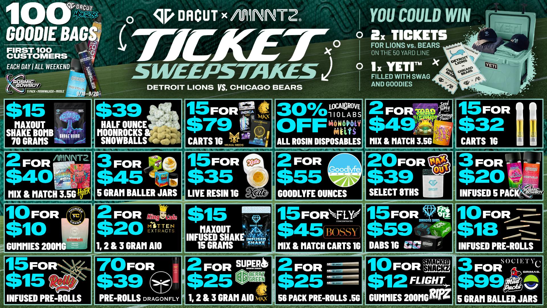 DACUT - Monroe $15 Maxout Shake Oz,15/$15 Infused Pre-Rolls +MORE
