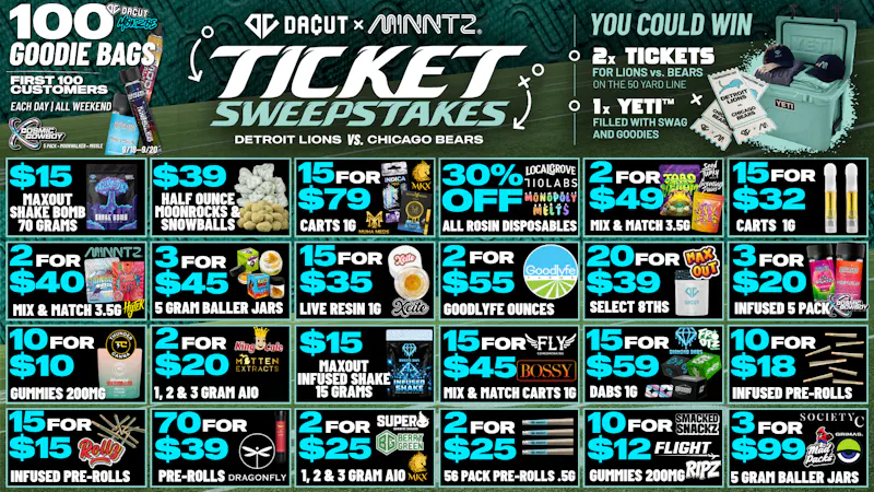 DACUT - Monroe $15 Maxout Shake Oz,15/$15 Infused Pre-Rolls +MORE