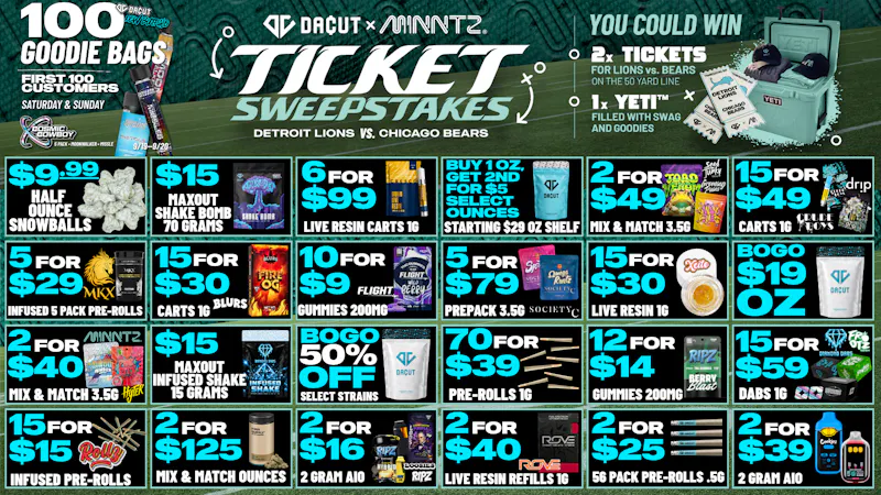 DACUT - New Buffalo $9.99 1/2 OZ Infused, B1G1 for $5 More OZ + More