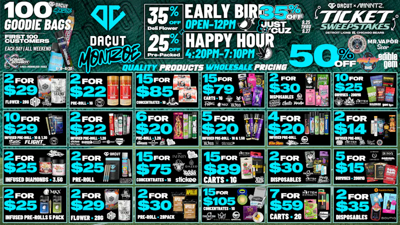 DACUT - Monroe 2/$29 OZ, 2/$35 2g AIO Switch, 10/$25 Gummies