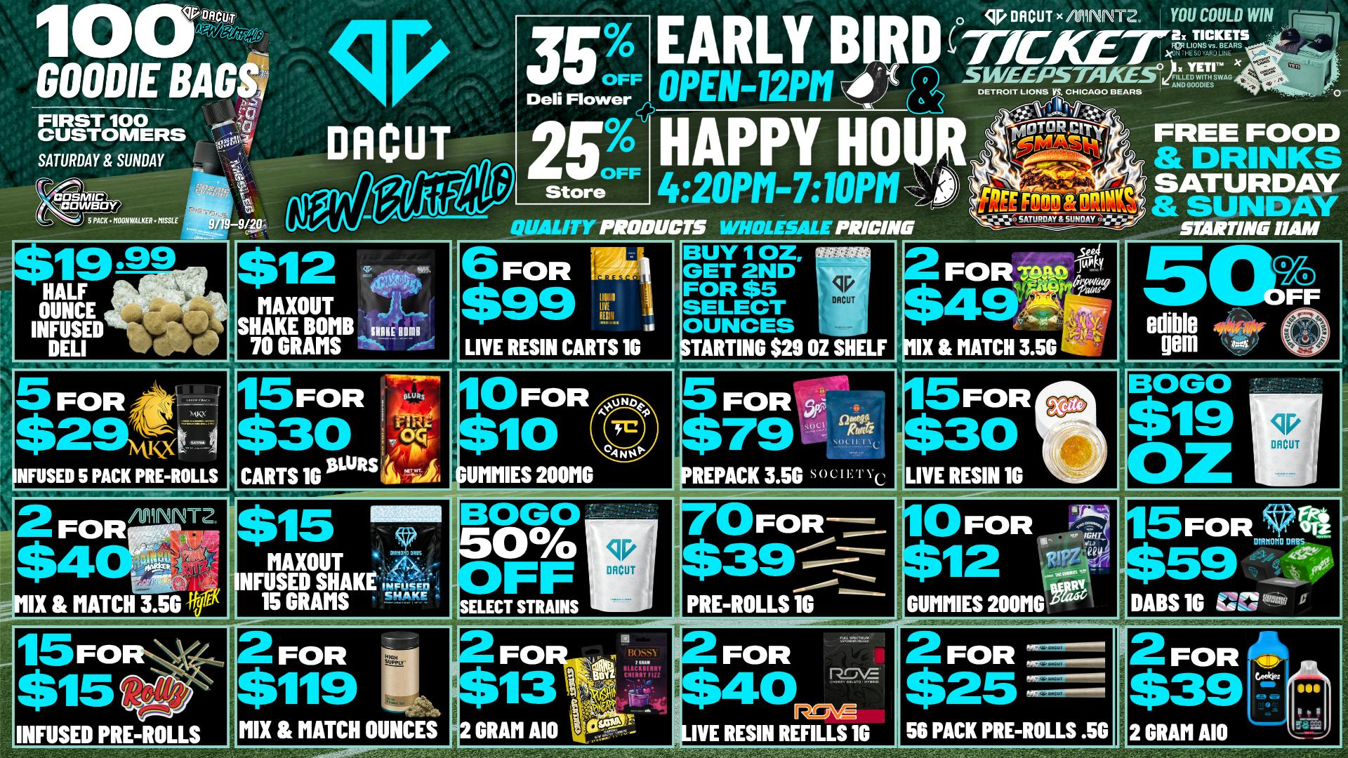 DACUT - New Buffalo $12 Max Out Shake 2.5 OZ, 2/$13 AIO 2g, 5/7 200mg