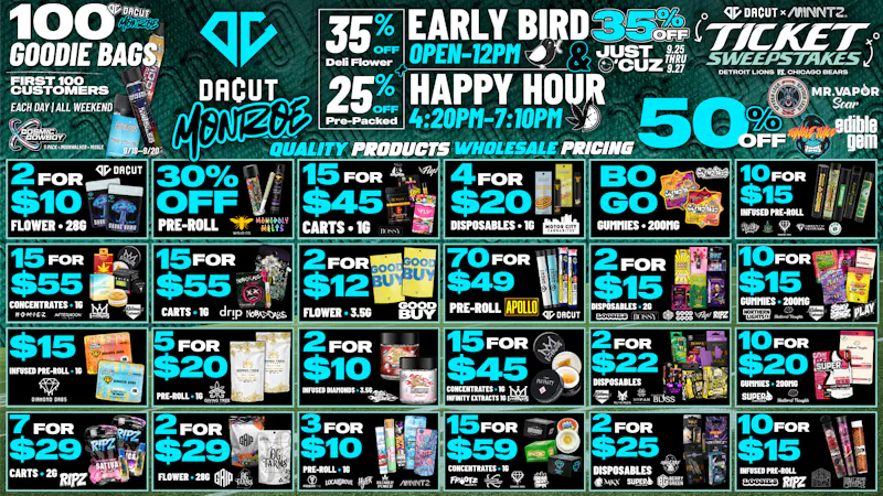DACUT - Monroe 2/$10 Shake OZ, 15/$45 Carts, 15/$59 Dabs + More