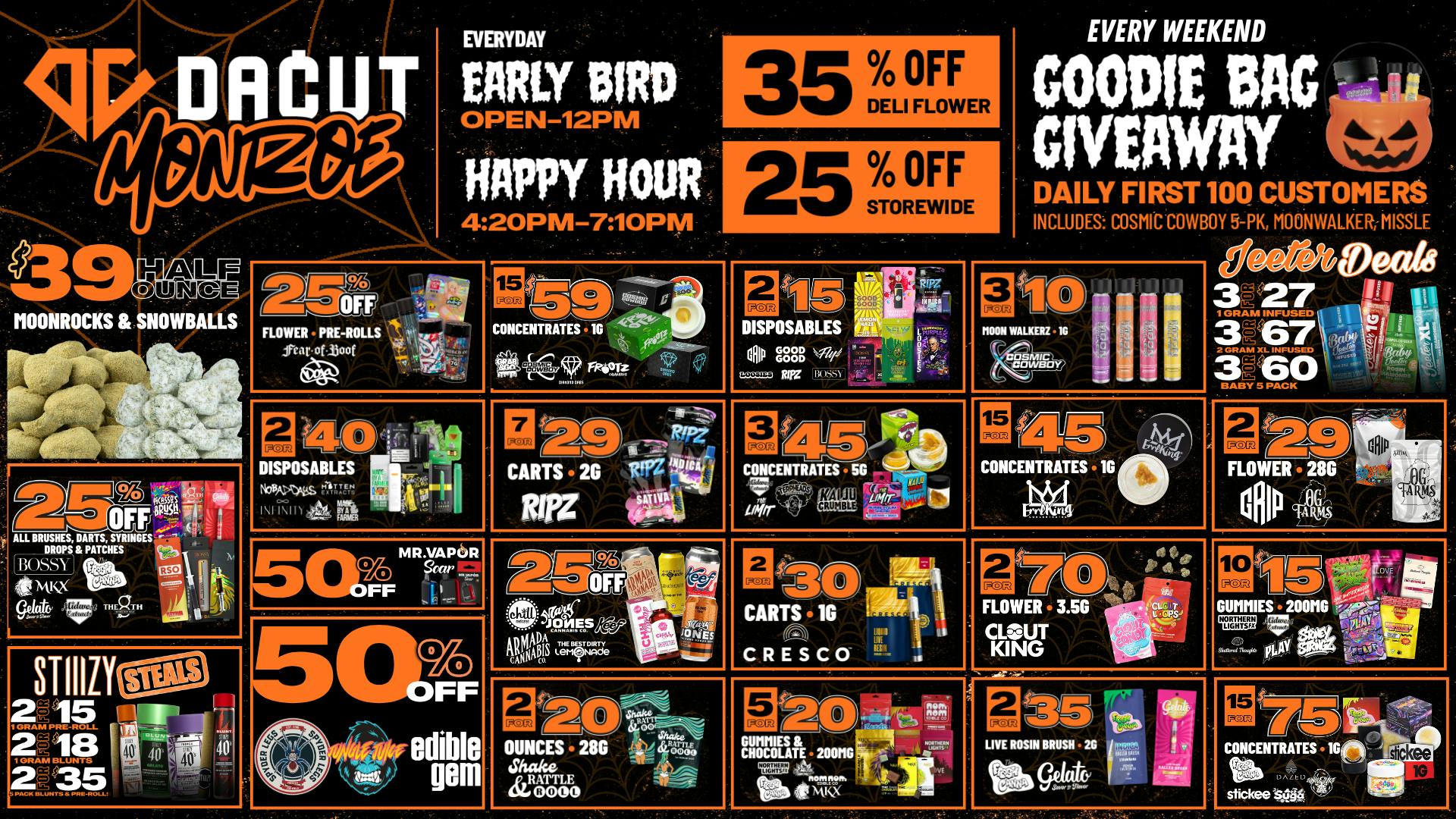 DACUT - Monroe 25% OFF Darts & Brushes, 2/$15 AIO's, 3/$45 5g Jar