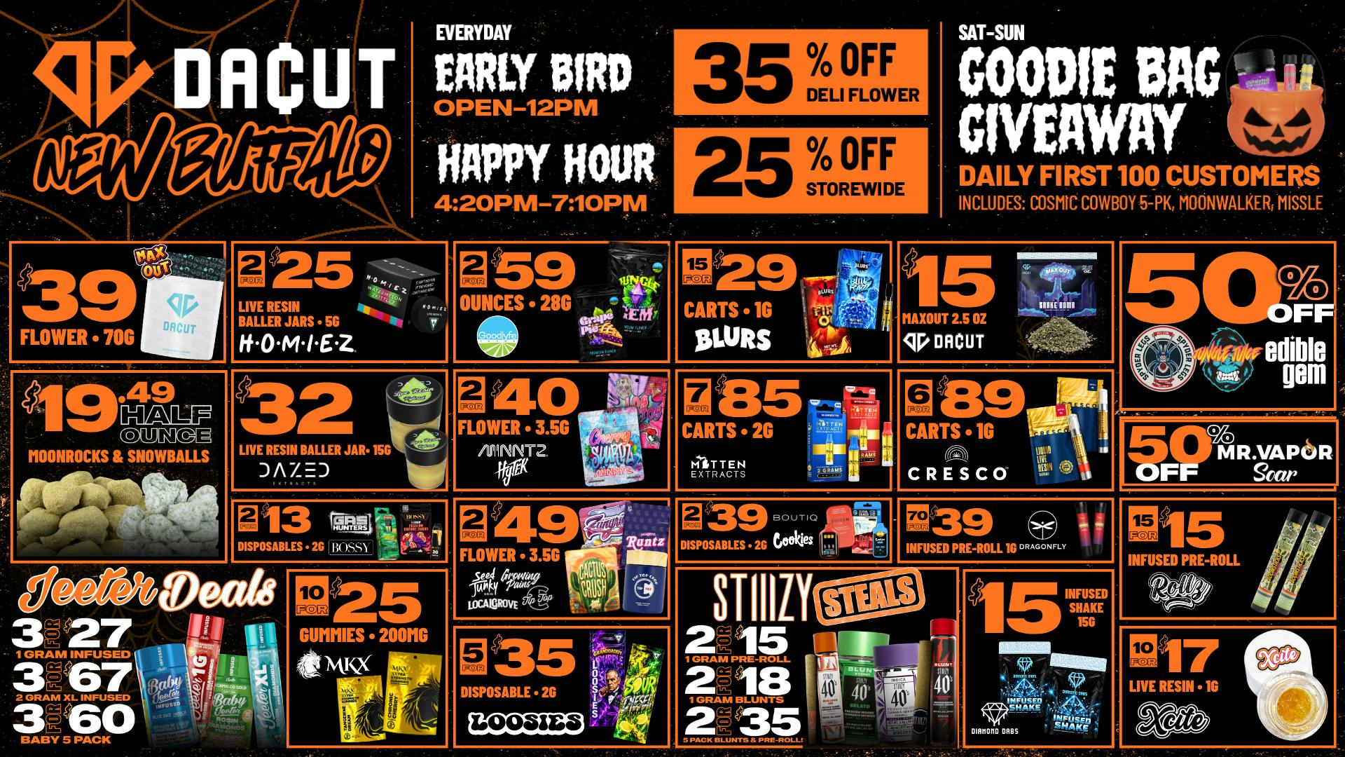 DACUT - New Buffalo 15/$29 Carts, 15/$30 Dabs, 50% OFF Brands + More