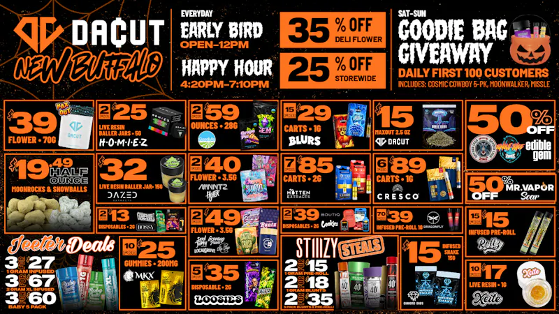 DACUT - New Buffalo 15/$29 Carts, 15/$30 Dabs, 50% OFF Brands + More