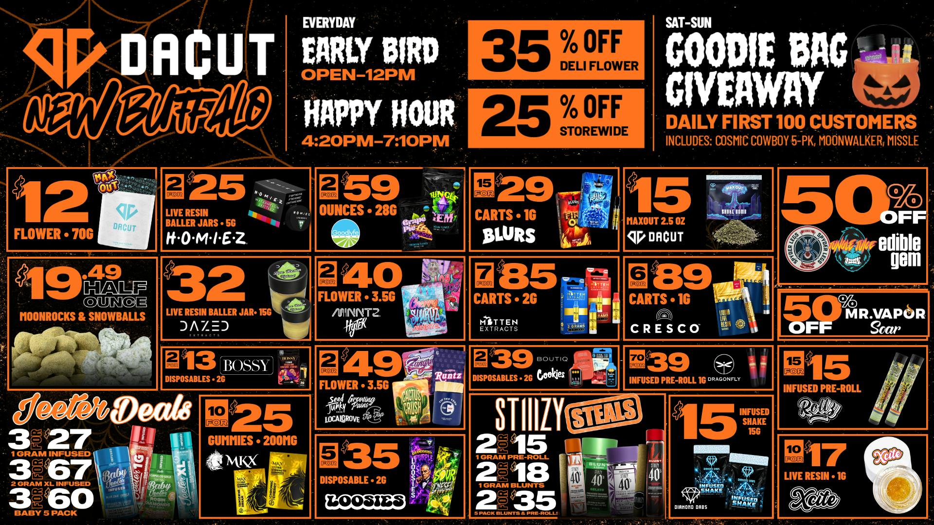 DACUT - New Buffalo 15/$29 Carts, 15/$30 Dabs, 50% OFF Brands + More
