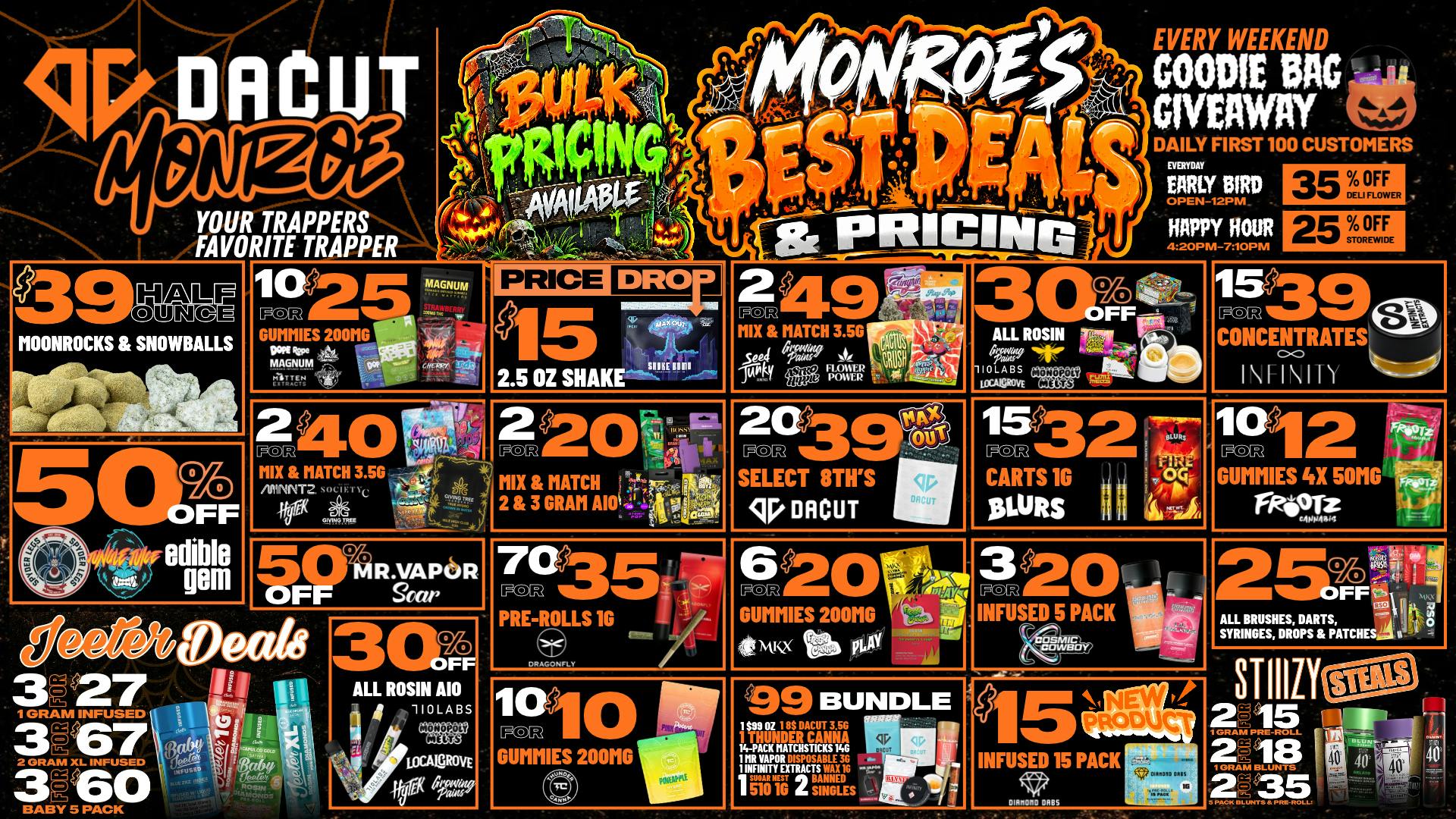 DACUT - Monroe $15 Maxout,50% OFF Select Brands,3/$60 Baby Jeeter