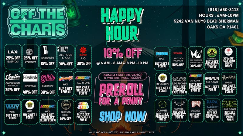 Off the Charts - Sherman Oaks Loyalty Punch Cards ! Spin The Wheel