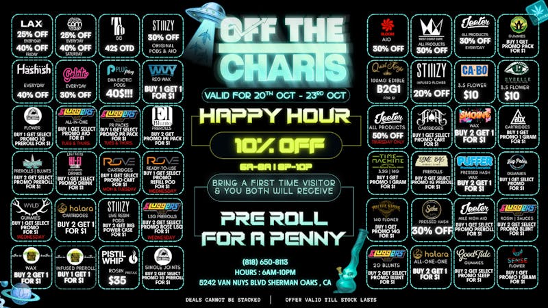Off the Charts - Sherman Oaks BOGO'S AND MORE !!!!