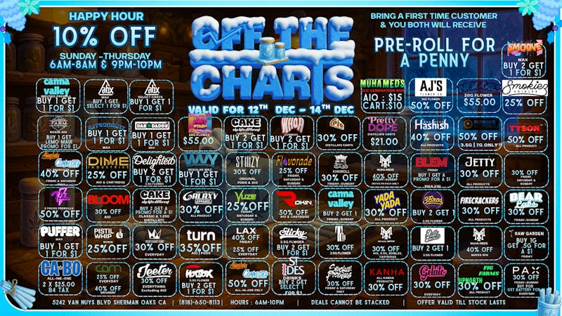 Off the Charts - Sherman Oaks FIND YOUR FAV WAKE N BAKE GOODIES HERE !