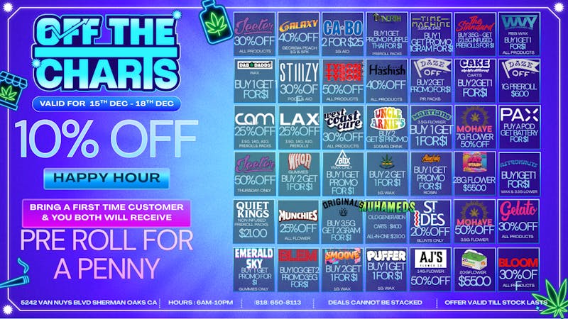 Off the Charts - Sherman Oaks MORE DEALS B4 THE BIG ONE