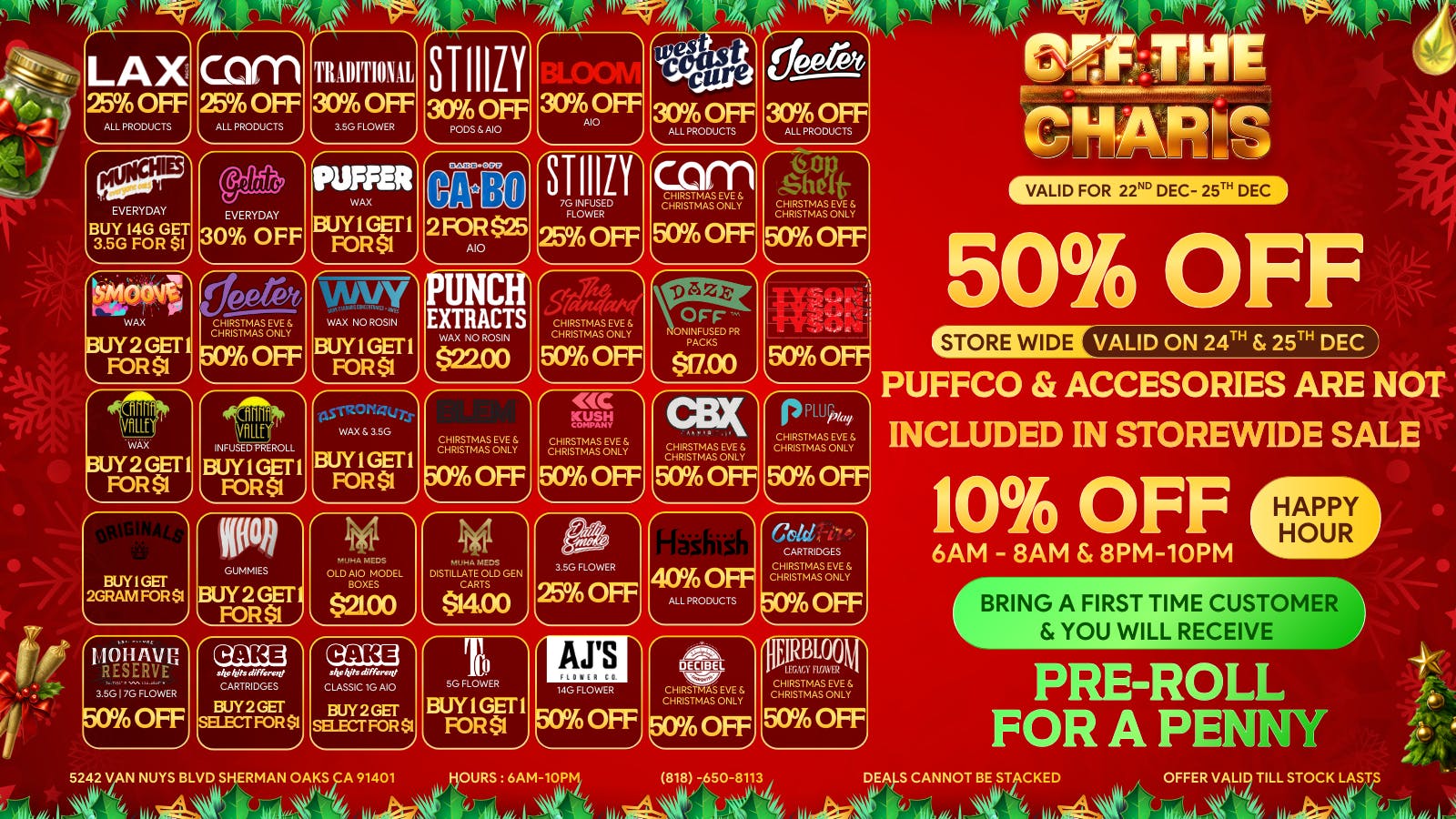 Off the Charts - Sherman Oaks 12/24 & 12/25 = 50% OFF SALE
